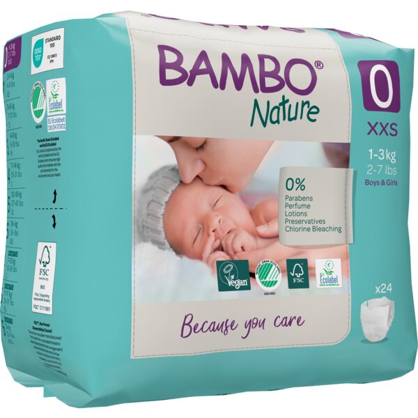 Bambo Nature Pack Fraldas Prematuro 0 XXS 1-3KG 6×24