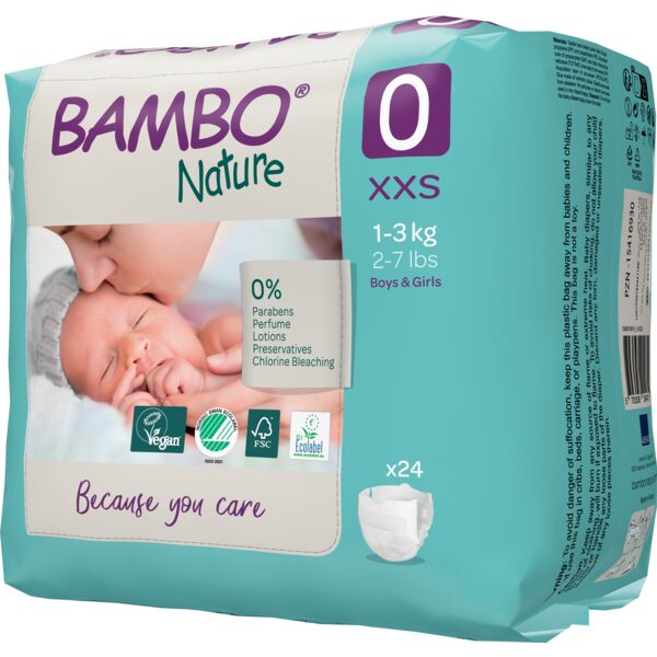 Bambo Nature Pack Fraldas Prematuro 0 XXS 1-3KG 6×24